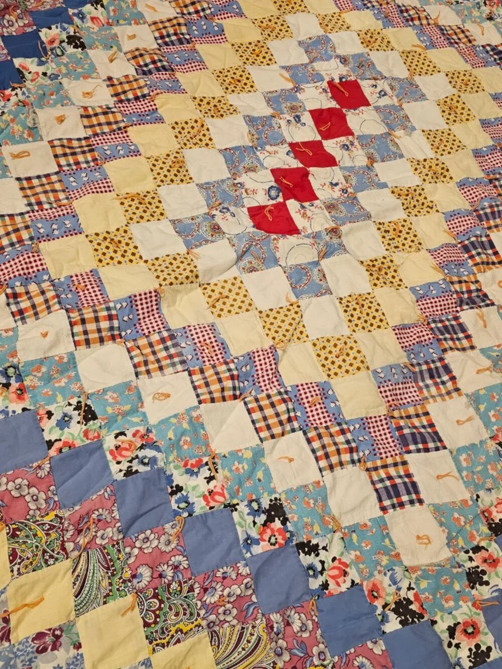 Vintage Antique Trip Around the World Hand Made QUILT Squares Diamonds
